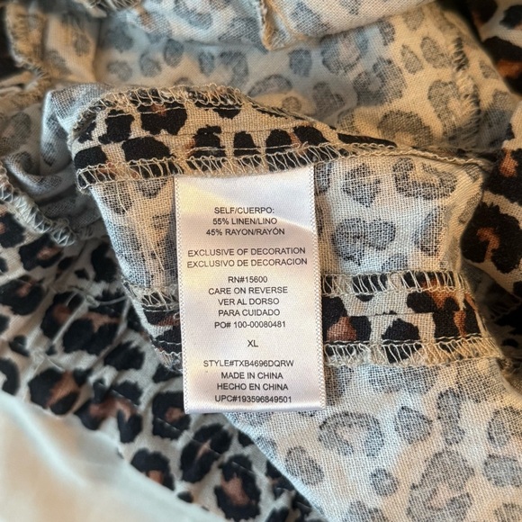 Jolt Women's Size XL Leopard Print Linen Blend Paperbag Tie Waist Casual Shorts - Picture 3 of 8